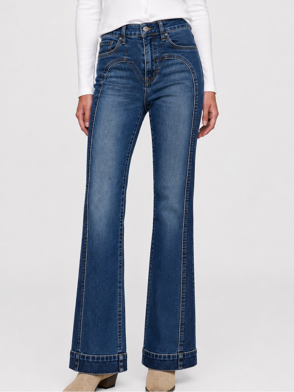 Gap 70s Flare High Rise Jeans with Chaps Stitch Detailing Size 28